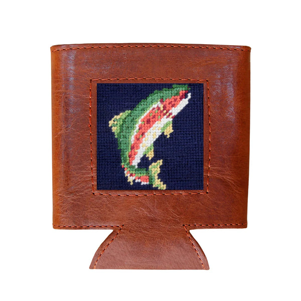 Rainbow Trout Needlepoint Can Cooler | Dark Navy