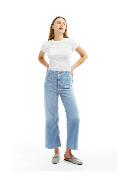 Patch Pocket Wide Leg Jeans | Light Indigo