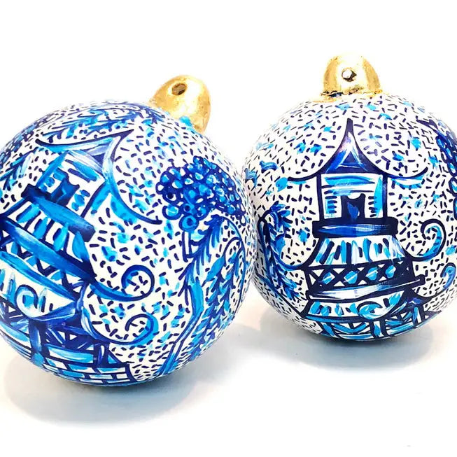 Exquisite Hand-Painted Chinoiserie Christmas Ornament