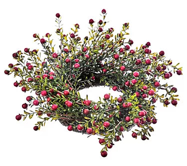 15" Mini Wild Cranberry Leaf Wreath/Candle Ring
