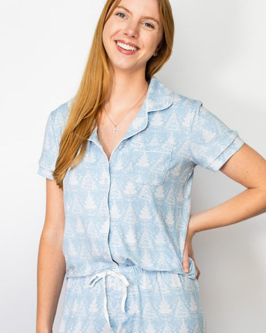 Winter Dreams Short Sleeve Button Up Sleep Shirt