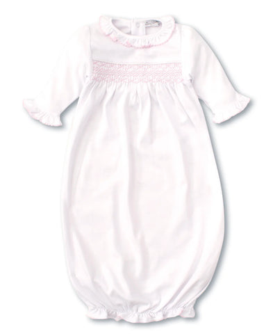 Hand Smocked CLB Charmed White/Pink Sack Gown