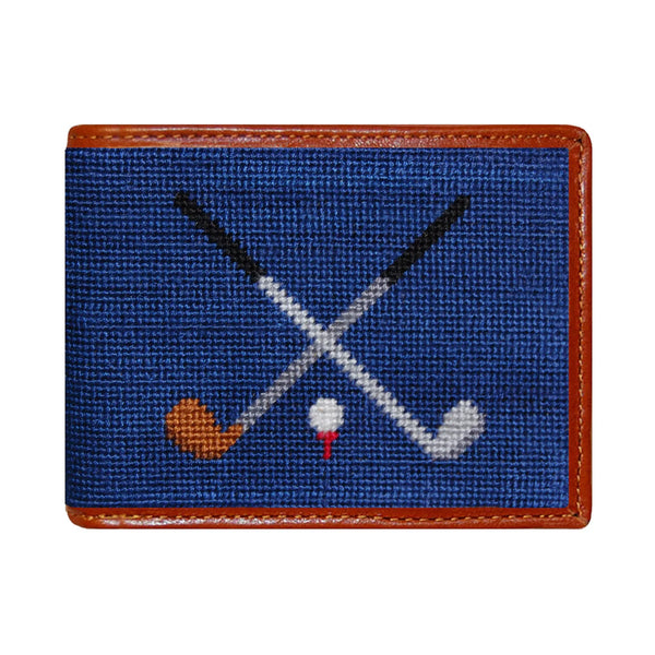 Crossed Clubs Needlepoint Wallet | Classic Navy