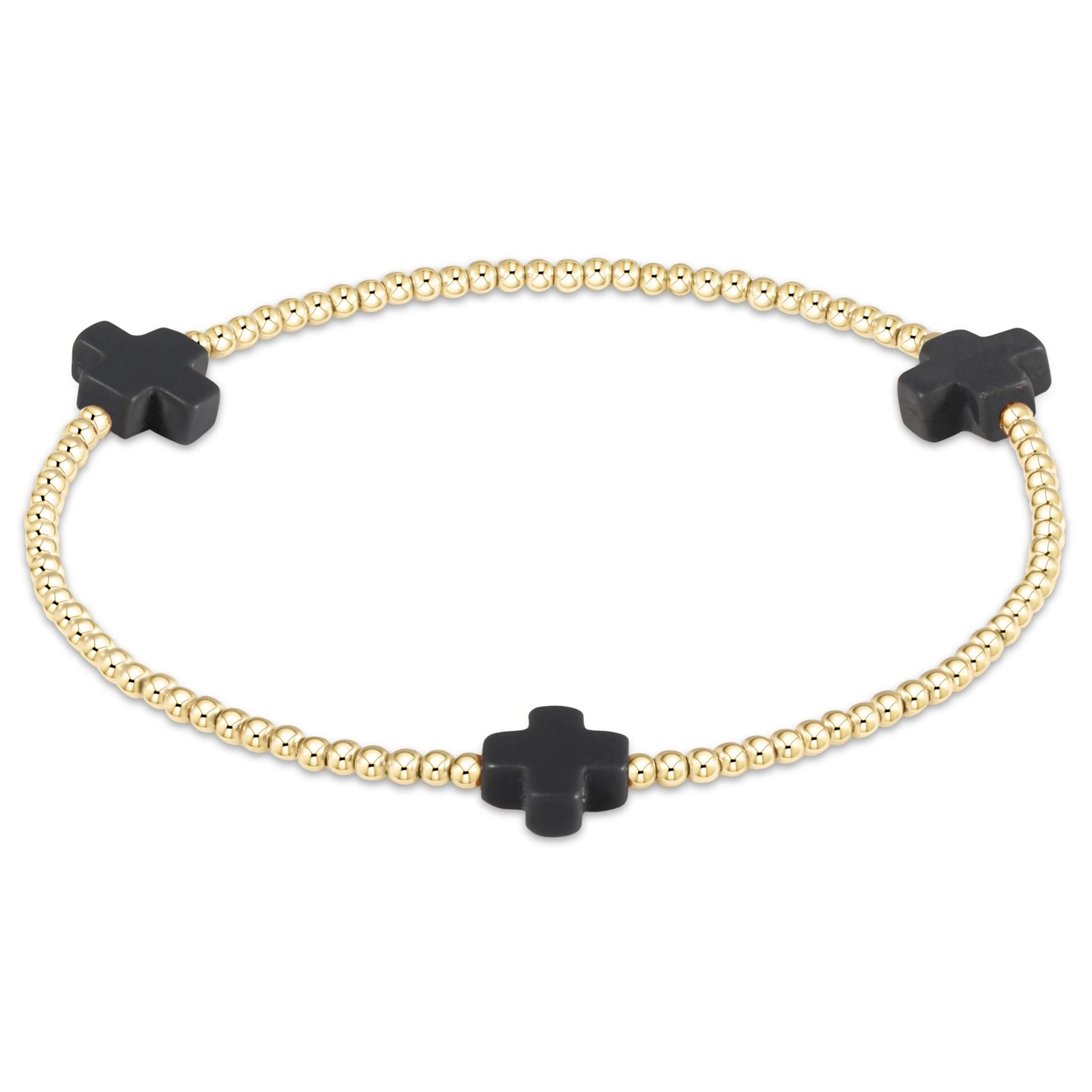 Signature Cross Gold Pattern 2mm Bead Bracelet | Onyx