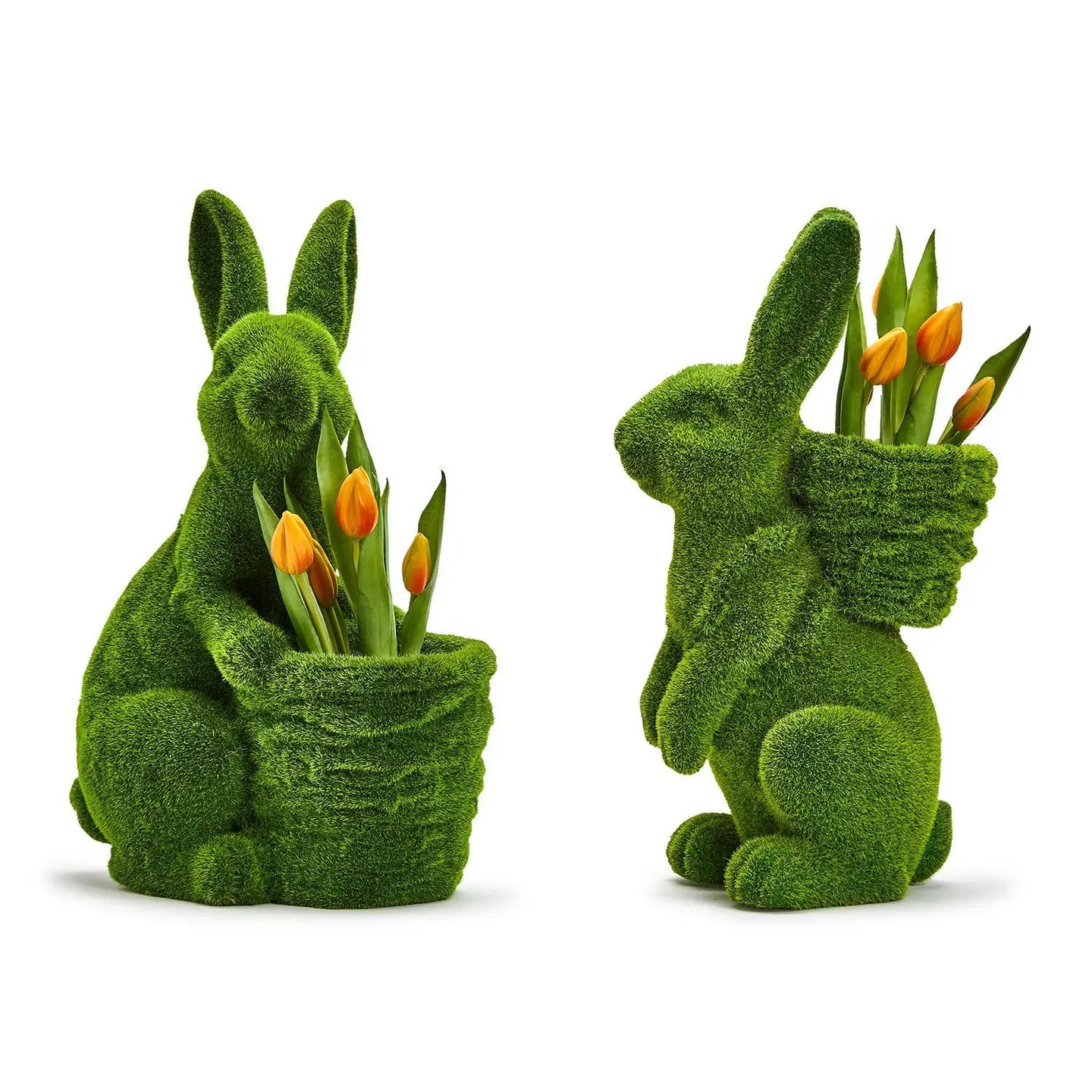 Faux Moss Easter Bunny with Basket