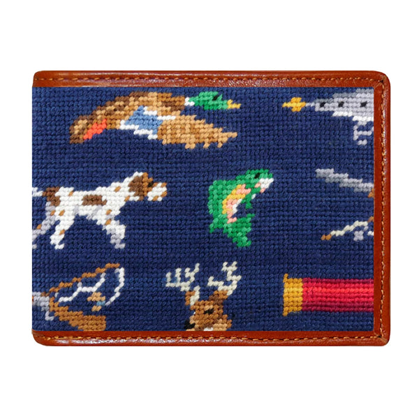 Southern Sportsman Pattern Needlepoint Wallet | Classic Navy