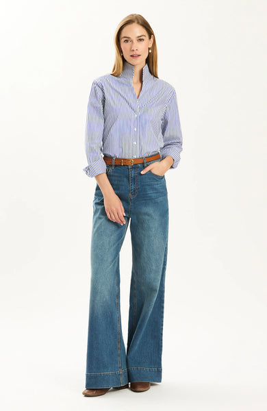Natalie Cotton Striped Shirt | Cobalt