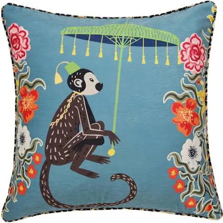 Down Filled Pillow | Maharaja Monkey Blue Gray