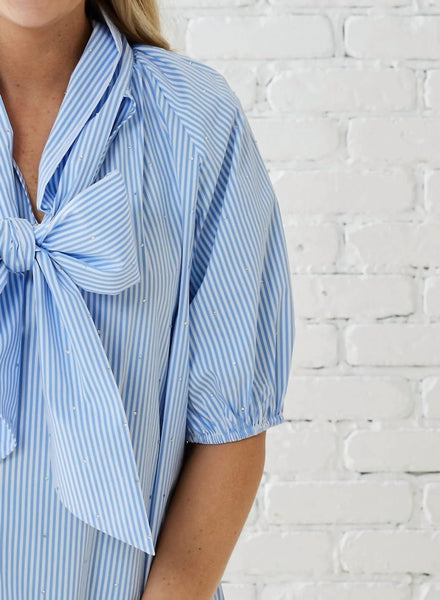 Ryan Bow Sparkle Top | Oxford Stripe