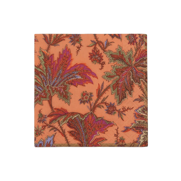 Paisley Leaves Coral Cocktail Napkins