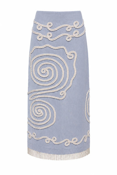 Dillon Light Blue Verde Midi Skirt