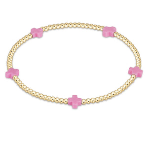 Signature Cross Small Gold Pattern 2mm Bead Bracelet | Bright Pink