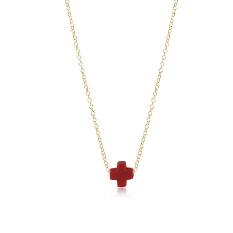 16" Necklace Gold - Signature Cross - Red