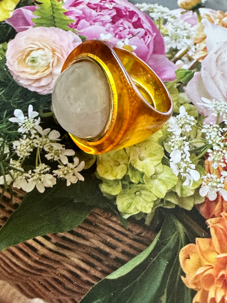 Tortoise Shell Resin + Moonstone Ring