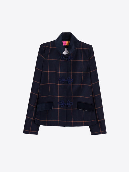 Wool Plaid XL Jacket Navy + Camel