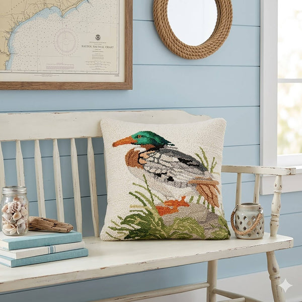 Merganser Duck Grasses Hook Pillow