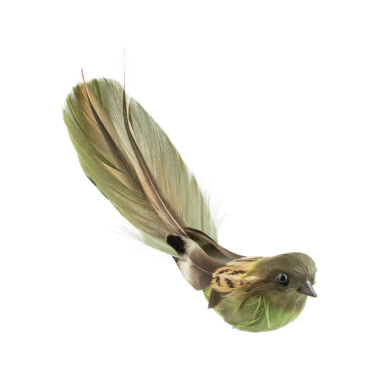 6" Olive Green and Natural Feather Clip On Bird Ornament
