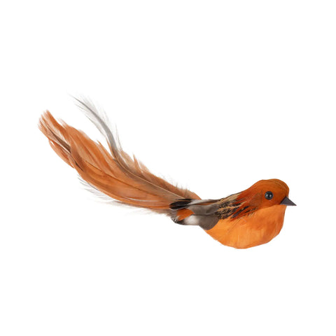 6" Burnt Orange Feather Clip On Bird Ornament