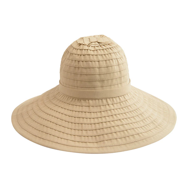 Women's Large Brim Ribbon Hat with a Bow | Beige