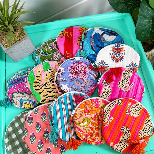 Quilted Coin Purse | Round Small Pouch - Assorted