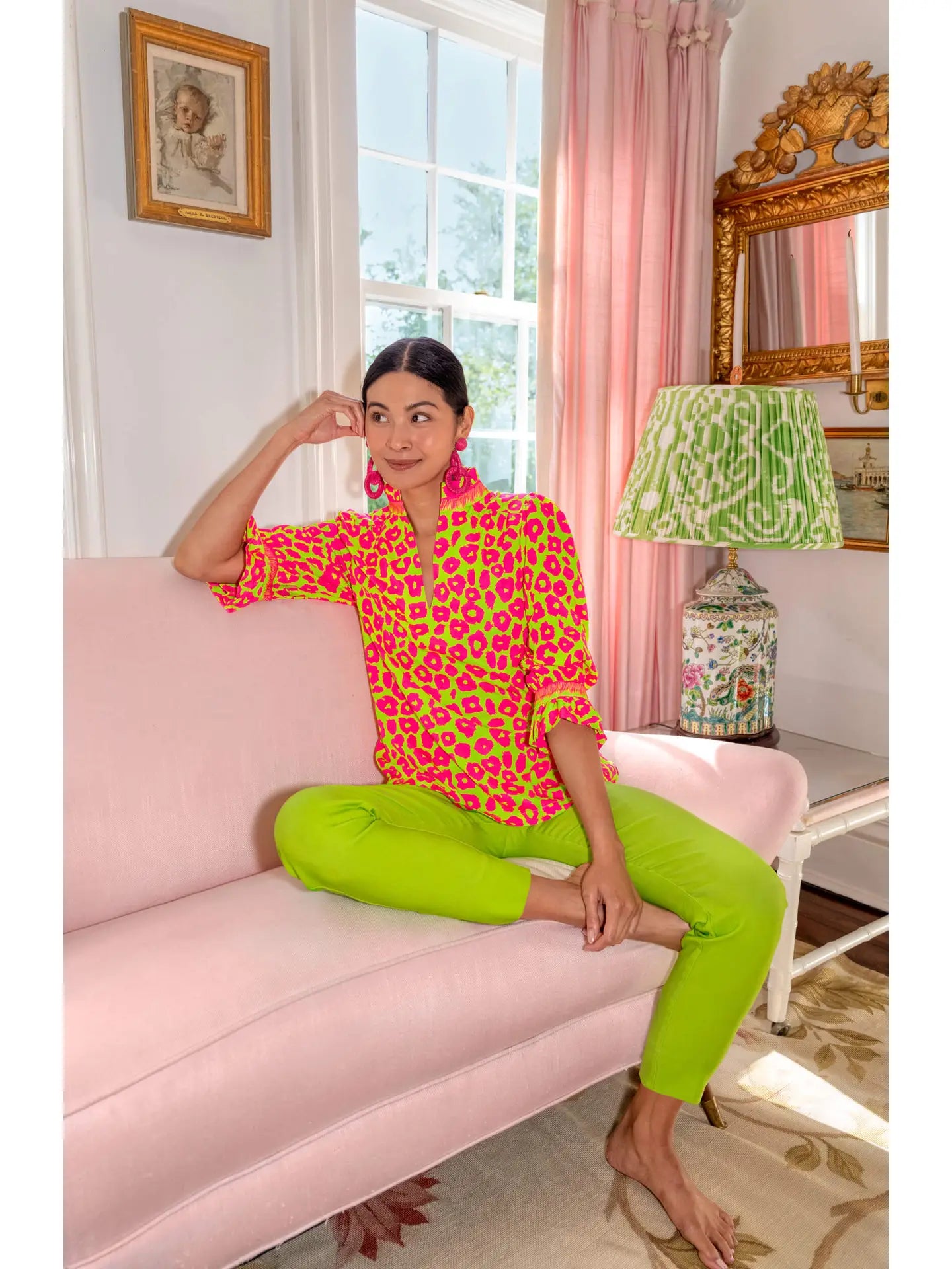 Ruffleneck Tunic - Me Jane - Lime/Pink
