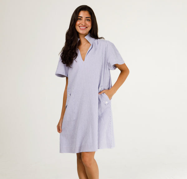 Brooke Dress | Blue and White Seersucker