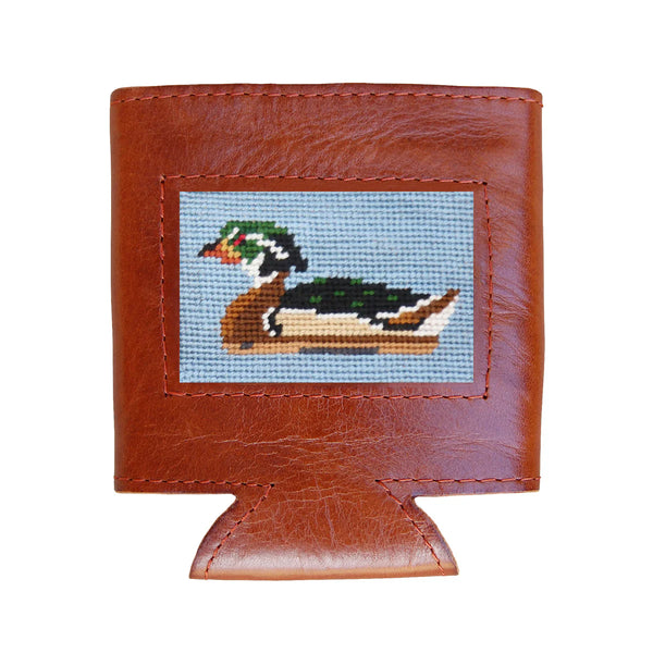 Wood Duck Decoy Needlepoint Can Cooler | Antique Blue