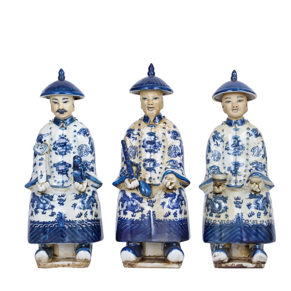 Blue and White Sitting Qing Emperors of 3 Generations