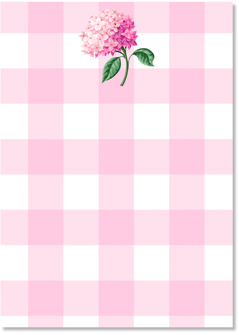 Pink Hydrangea + Gingham Notepad