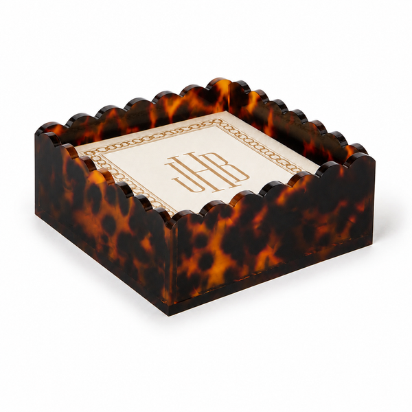 Tortoise Print Scalloped Edge Acrylic Cocktail Napkin Holder