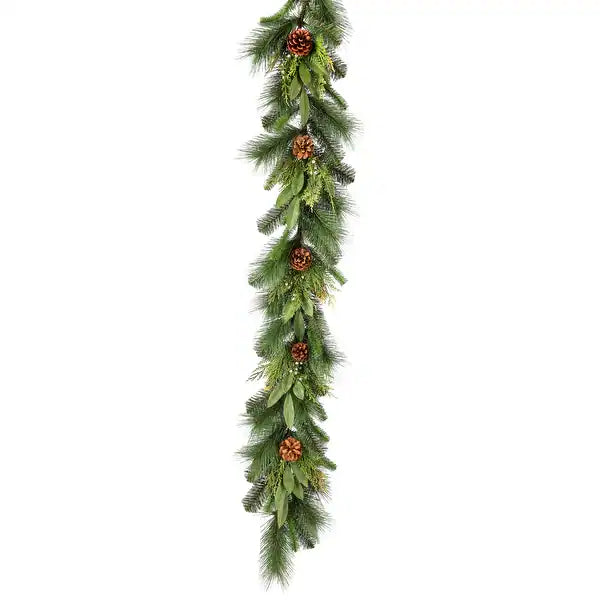 60" Juniper/Cedar Mix Pine with Bayleaf & Cone Garland