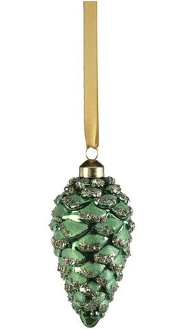 Glass Pinecone Ornament | Green