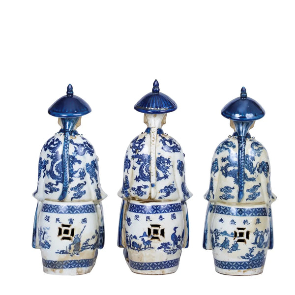 Blue and White Sitting Qing Emperors of 3 Generations