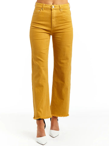Alice High Rise Color Denim - Wide Straight Ankle Crop Fray | Mustard