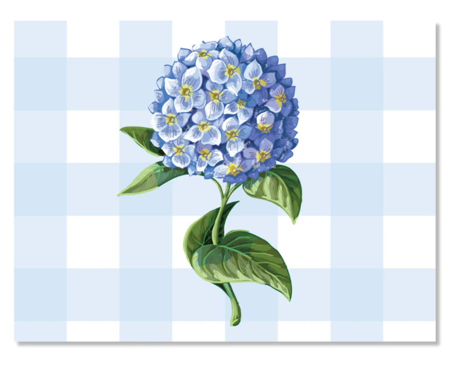 Carolina Gingham + Blue Hydrangea Flat Notecards