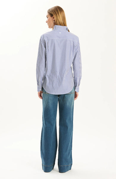 Natalie Cotton Striped Shirt | Cobalt