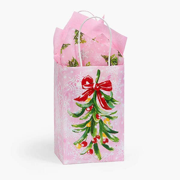 Pink Christmas Paper Retail Gift Bags: Rose 5.25x3.25x8.25" / 250