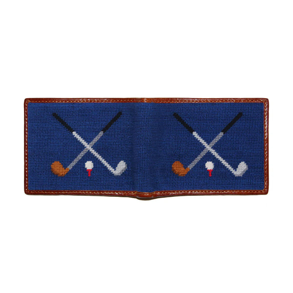 Crossed Clubs Needlepoint Wallet | Classic Navy