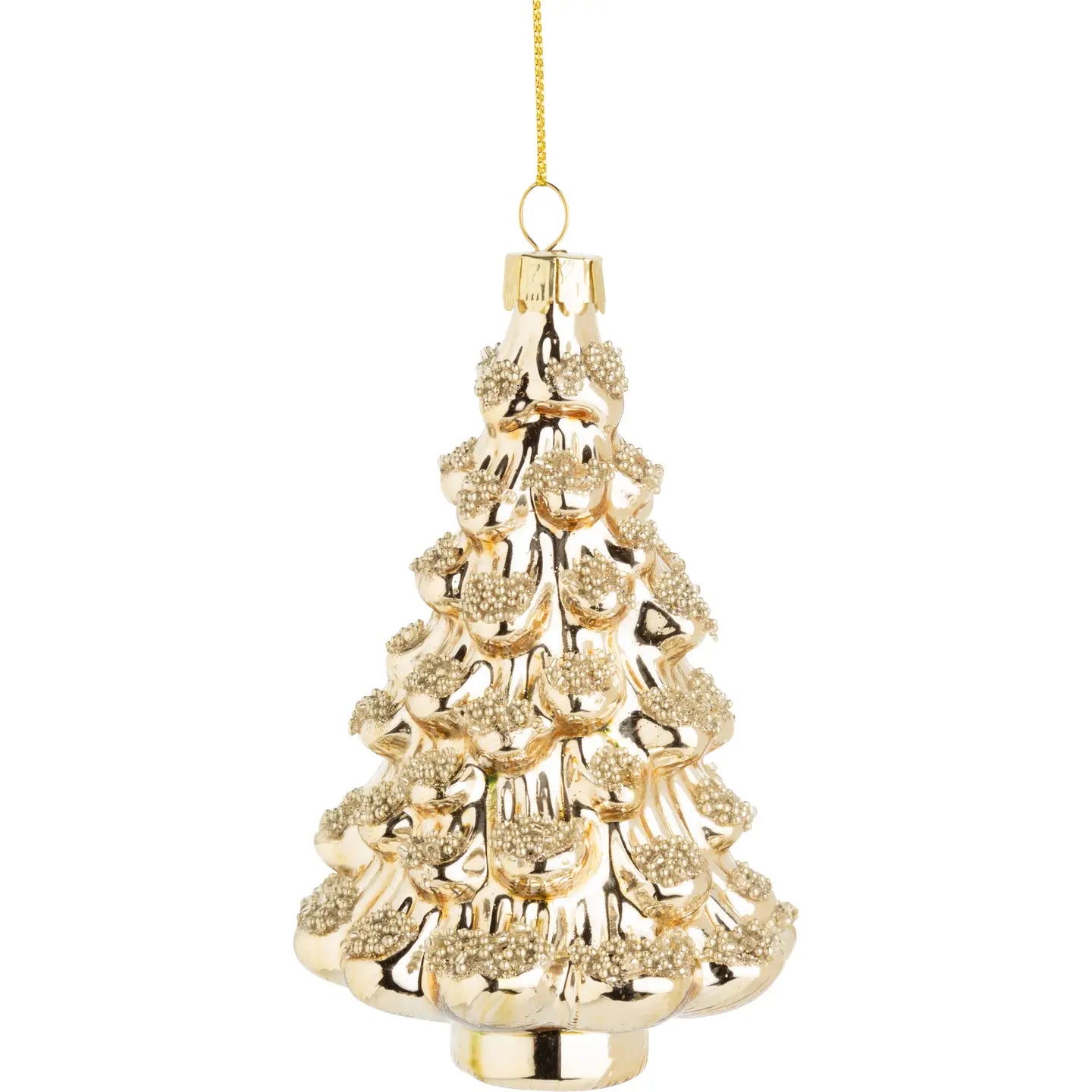 Pale Gold Glass Tree Ornament with Gold Bead Trim