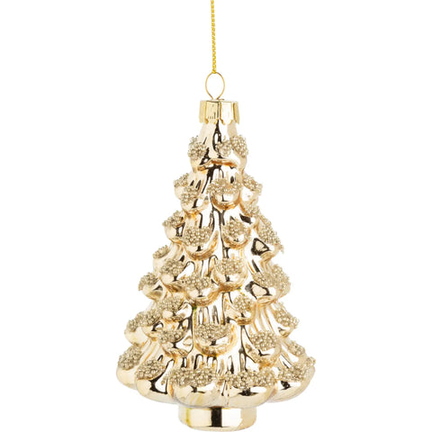 Pale Gold Glass Tree Ornament with Gold Bead Trim