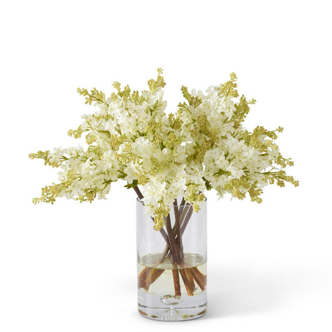 17" White Lilac Premade in Glass Vase in Water