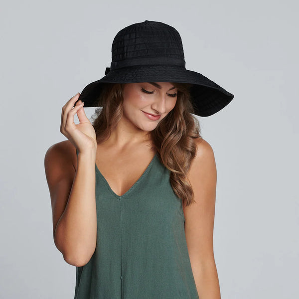 Women's Large Brim Ribbon Hat with a Bow | Black