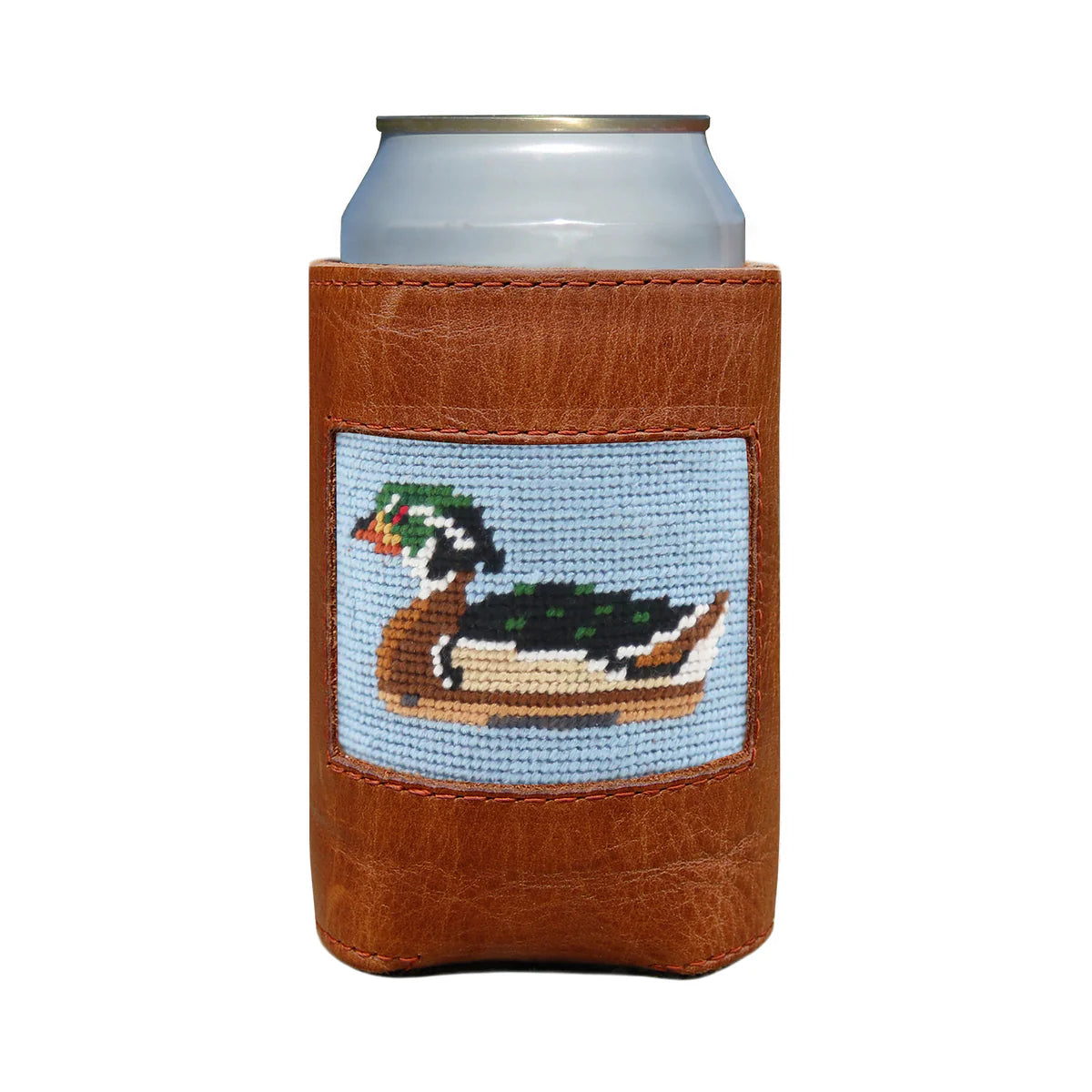Wood Duck Decoy Needlepoint Can Cooler | Antique Blue