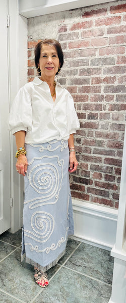 Dillon Light Blue Verde Midi Skirt