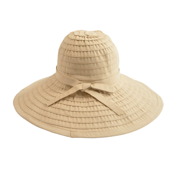 Women's Large Brim Ribbon Hat with a Bow | Beige