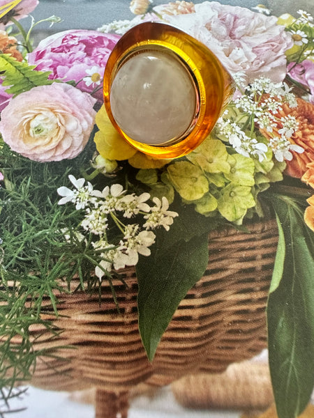 Tortoise Shell Resin + Moonstone Ring