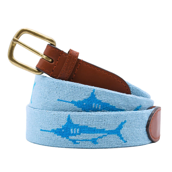 Trophy Marlin Needlepoint Belt | Sky Blue