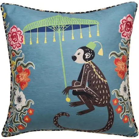 Down Filled Pillow | Maharaja Monkey Blue Gray