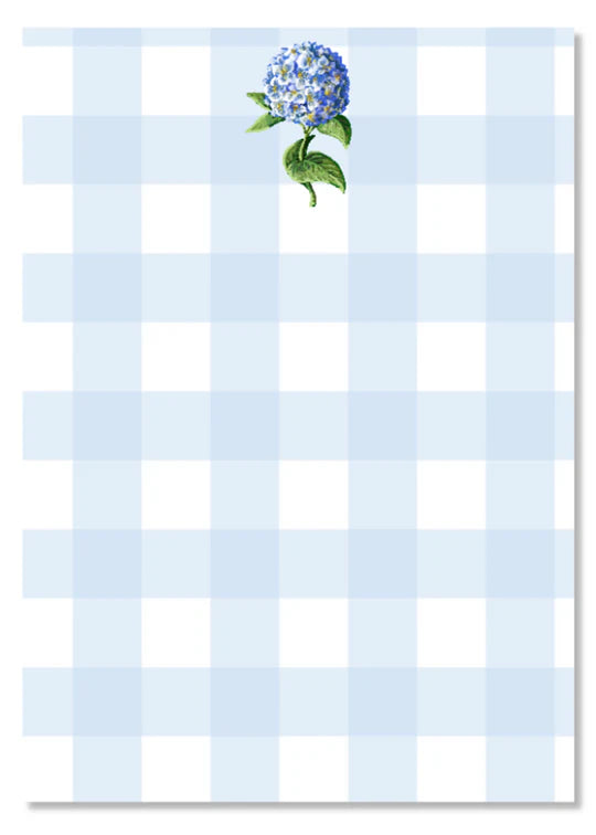 Blue Hydrangea + Gingham Notepad
