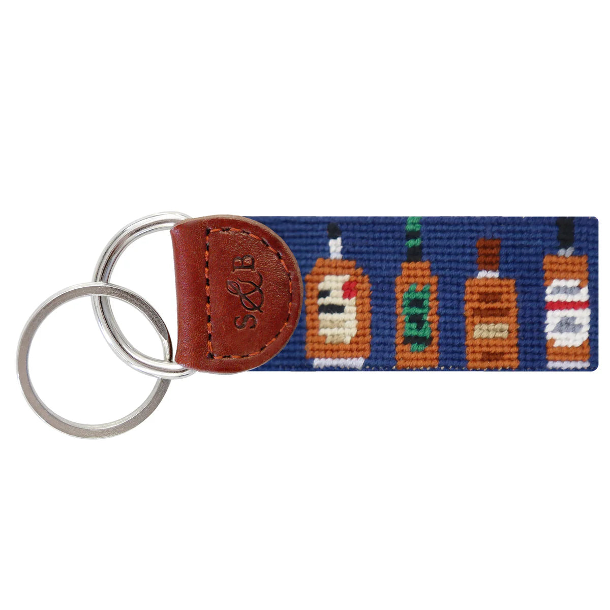 Bourbon Bottles Needlepoint Key Fob
